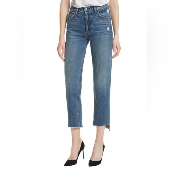 Grlfrnd Helena Crop Button Fly Jeans size 28 Raw Hem - Picture 1 of 12